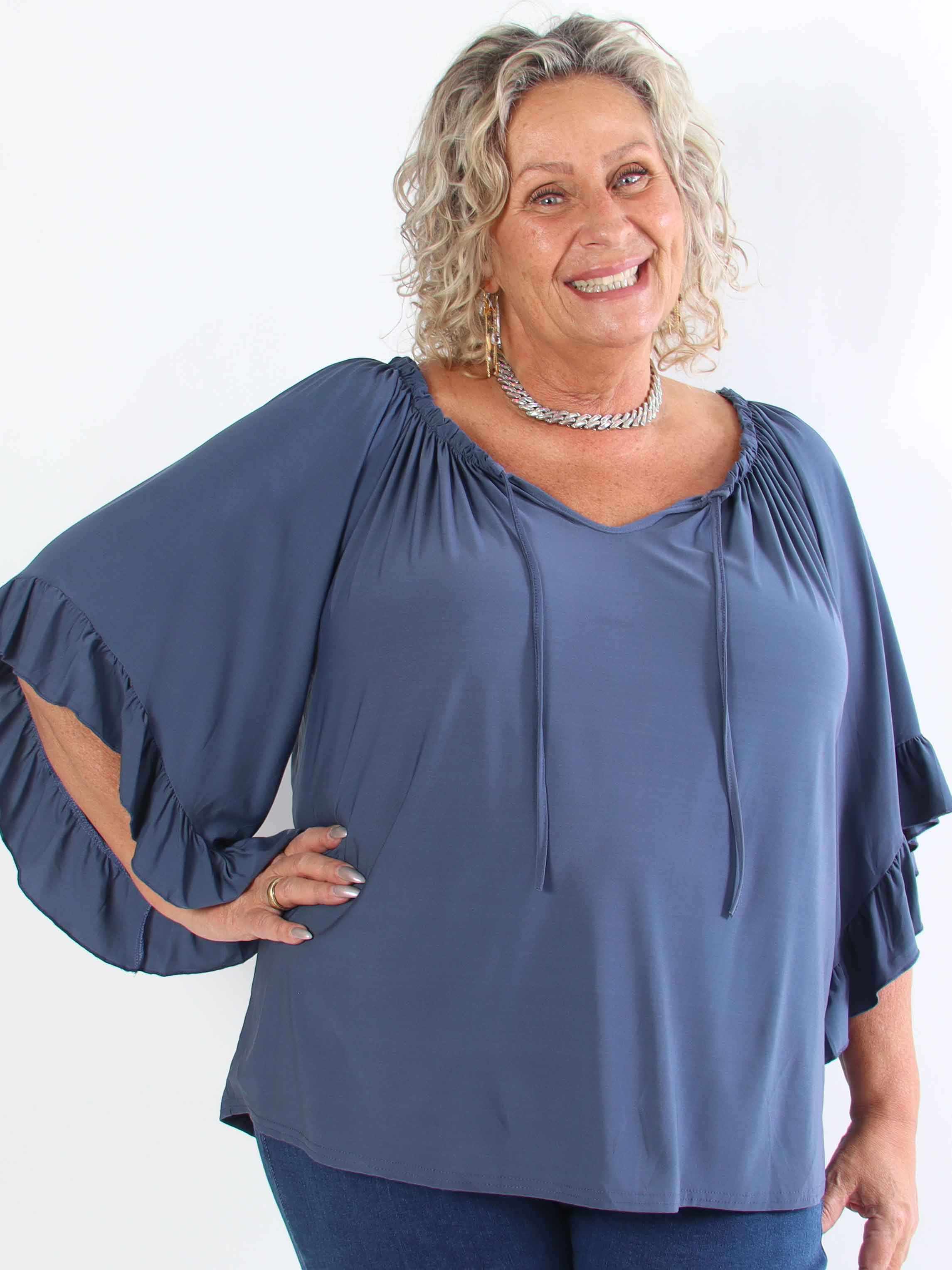 Anneli - Sød elastisk plus size tunika med flæseærmer